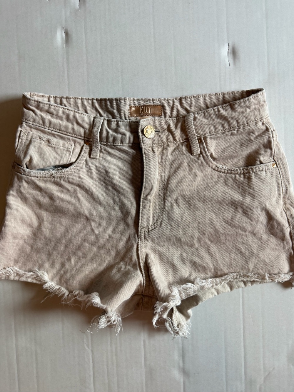 Kut from the Kloth Beige Frayed Hem Denim Shorts